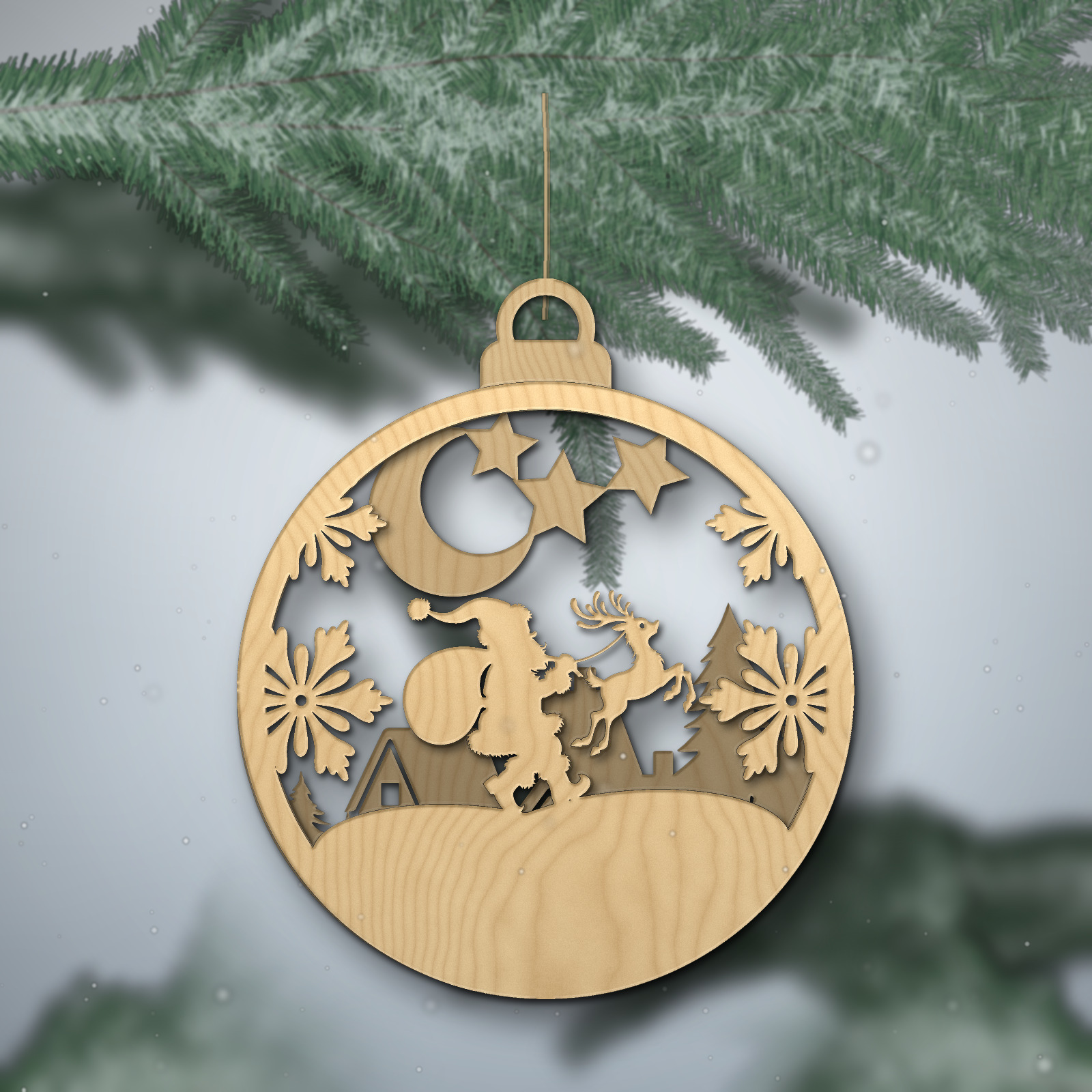 Pallina multistrato "Babbo Natale e la Renna"
