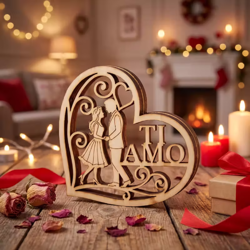 Cuore in Legno "Ti Amo" tagliato al laser.